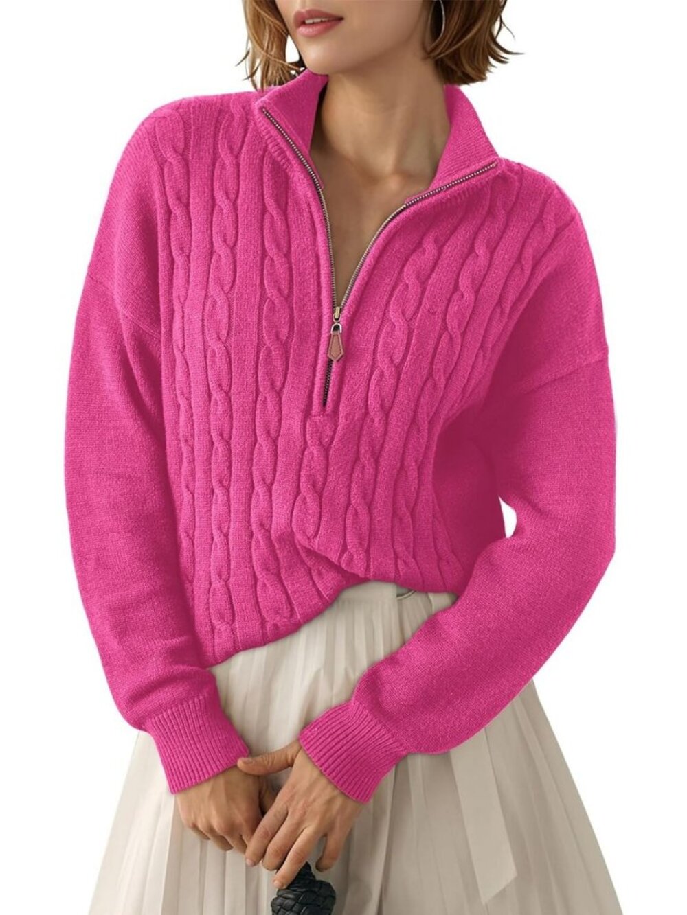 Cozy Women's Quarter Zip Ribbed Cable Knit Sweater for Fall & Winter 2026